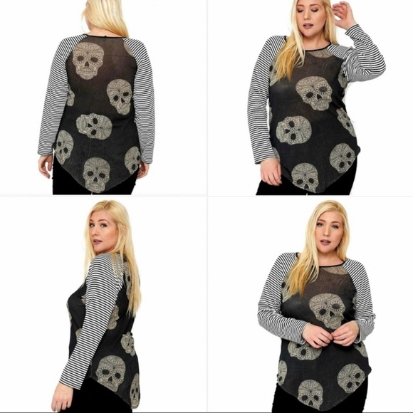 Tops - Black and Taupe Plus Size Sugar Skull Tops